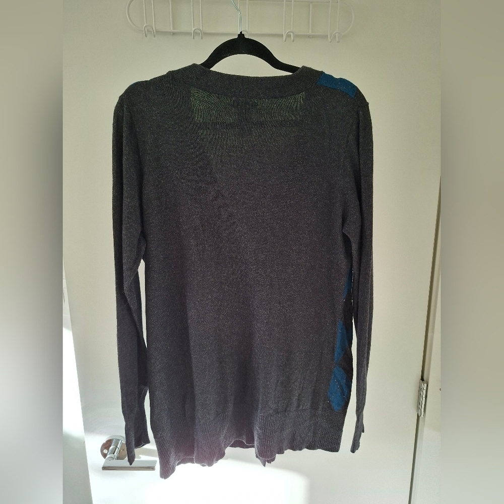 Dex Women's Gray & Teal Argyle Cotton/Viscose Longline Cardigan (Size 1X) - Picture 9 of 9